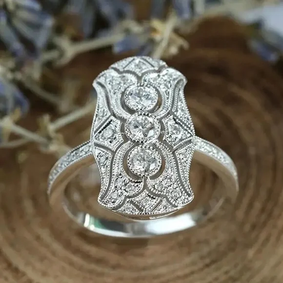 Vintage Inspired Pave Silver Art Deco Ring - Picture 4 of 8